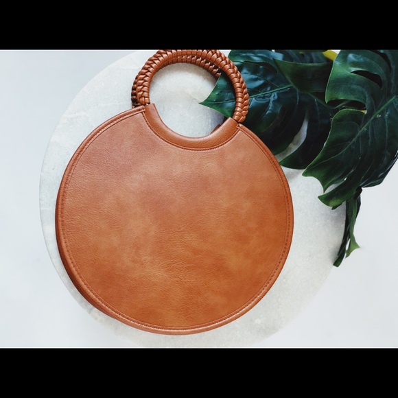 🆕Mimo Brown Woven Circle Top Handle Bag - Picture 4 of 8